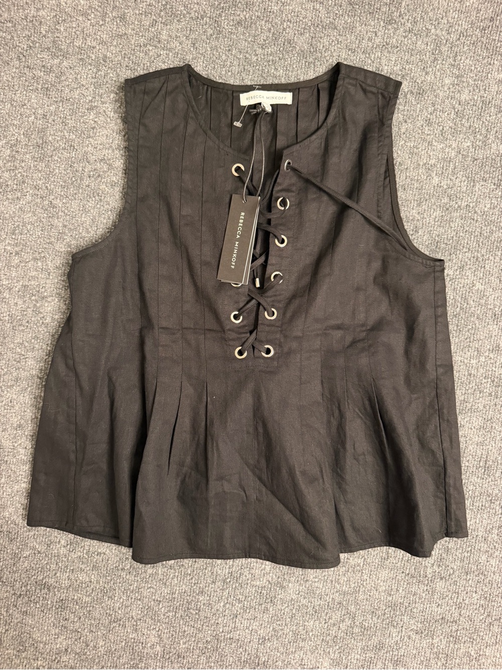 Rebecca Minkoff Black Lace-Up Peplum Tank